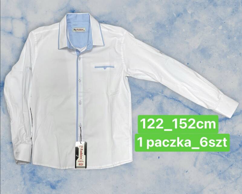 Koszule chłopięce Roz 122-152, 1 kolor Paczka 6 szt